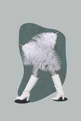 Naklejka premium Pop image sketch 3d poster collage of anonym student girl instead body book stack education concept library bookworm reader