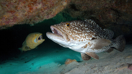 Obraz premium Two marine fish swimming near coral reef underwater