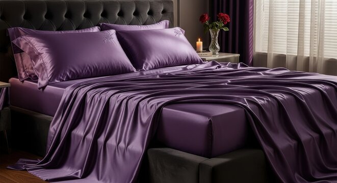 Luxurious Silk Charmeuse Bed Sheets in a Rich Amethyst Hue