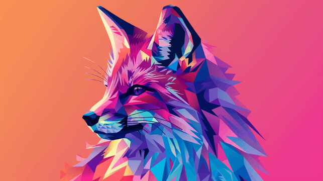 Vibrant fox portrait low poly art in vivid colors against gradient background