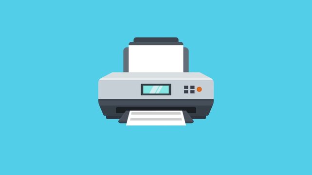 Home and office printer symbol animation on green background for document printing use