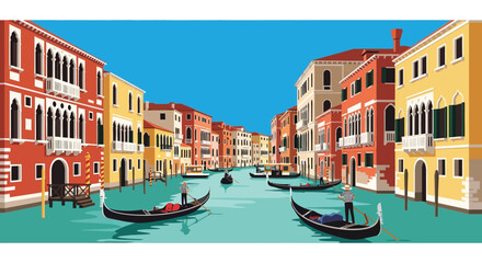 A vibrant venetian canal scene with gondolas and classic architecture presented in a striking silhouette high quality professional detailed modern elegant © mrvect02