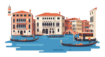 Venetian canal scene featuring classic architecture gondolas and a gondolier presented as a striking silhouette high quality professional detailed modern elegant © mrvect02