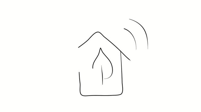 Smart home, green energy, technology. Contour drawing, silhouett animation. Continuous line. Isolated on white. Video 4k object illustration self-drawing. Object construction. Minimalist continuous li