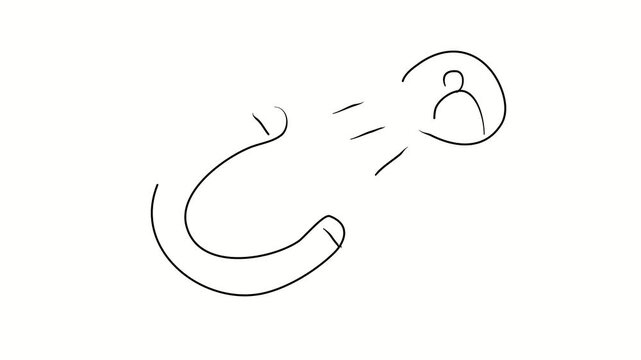 Magnet, magnetism, attractiveness, charisma. Contour drawing, silhouett animation. Continuous line. Isolated on white. Video 4k object illustration self-drawing. Object construction. Minimalist contin