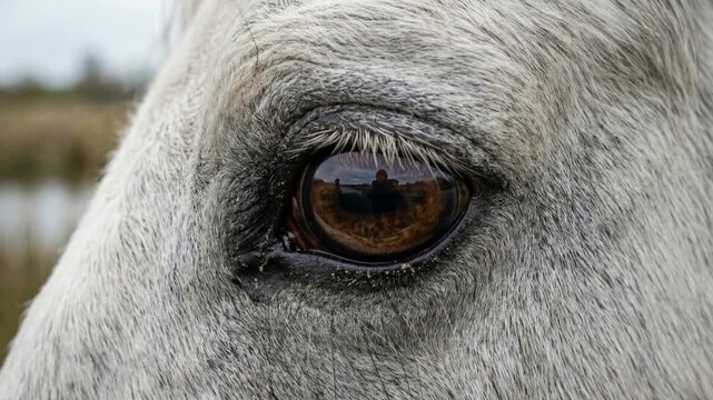 Close up of a beautiful camargue horse brown eye