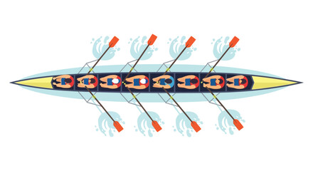 An overhead view depicts an eight person rowing team in a long sleek boat a striking silhouette high quality professional detailed modern © mrvect02
