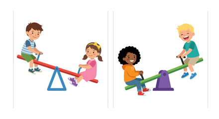 Fototapeta premium Children playing on a colorful seesaw in a cheerful outdoor scene