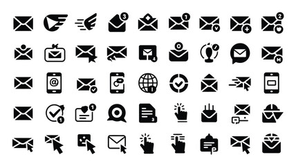 Fototapeta premium Email icons set with various symbols for communication and messaging on white background