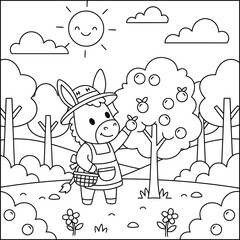 Bold and Easy Donkey Animal Coloring Page - Cozy Moment Farm Animal Line Art Vector for Adults and Kids © Rs