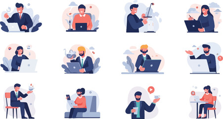 Fototapeta premium Diverse business professionals interacting with technology and drinks