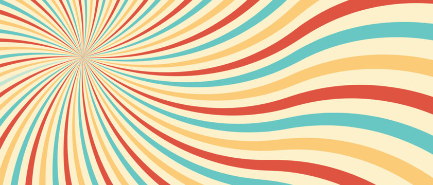 Vintage groovy multi color wavy background with retro seventy style swirl pattern for colorful psychedelic vector design illustration