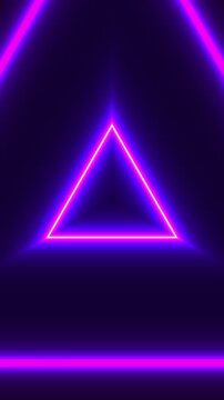 Abstract neon glowing triangle tunnel background loop
