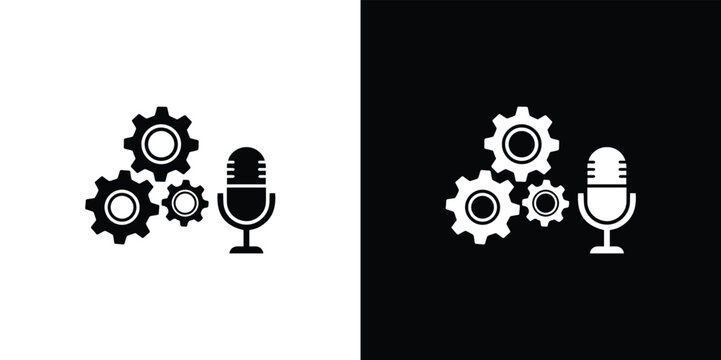 Black and white microphone and gear on split background gears symbols mechanical