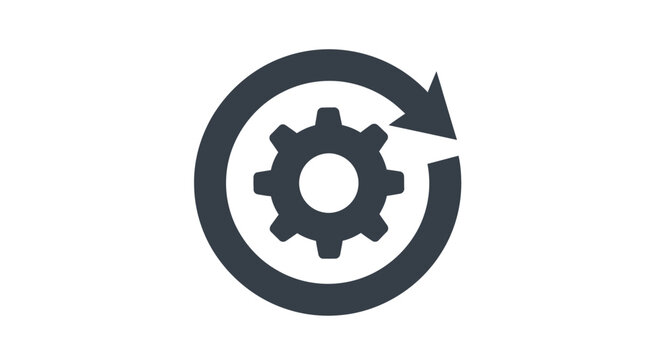 Gear icon within a circular arrow representing settings, refresh, update, or continuous process.