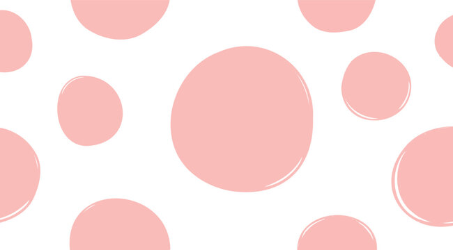 Hand-drawn pink and white polka dot pattern with irregular brush stroke circles for a soft background design
