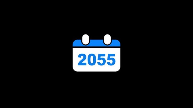 Futuristic calendar 2055 date page blue and white on black background calendar date