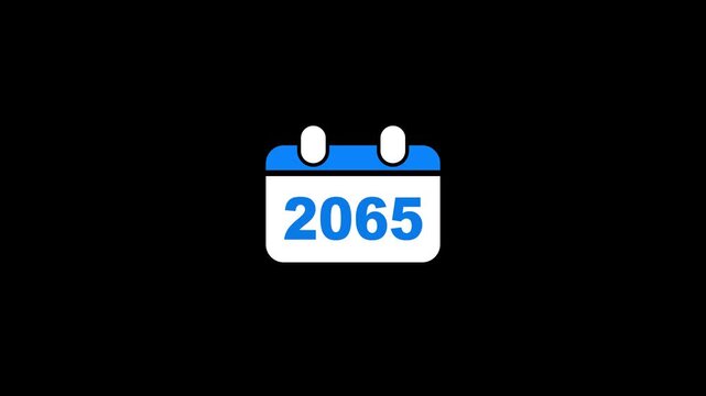Futuristic calendar 2065 blue and white digital calendar page on black background