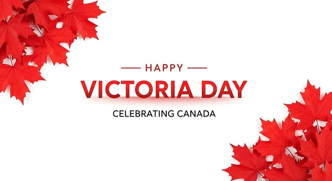 Happy victoria day celebrations in canada with maple leaves