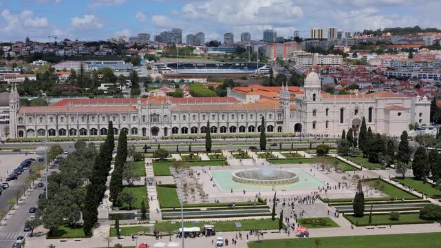 Monastery of the Order of Saint Jerome in the parish of Bel&eacute;m with tourists, Hieronymites Monastery in Lisboa, Portugal.