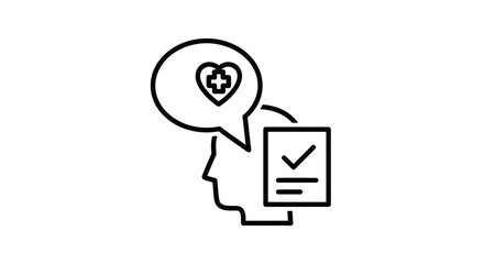 Fototapeta premium Healthcare concept: Person's head with health symbol in thought bubble and checklist