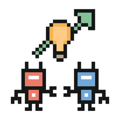 Obraz premium Business robot robotic or ai humanoid engineer with bot,toy,artificial intelligence,pixel,8 bit,background,cartoon.
