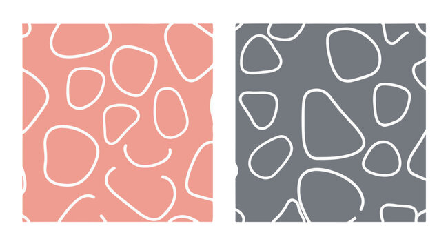 Modern abstract seamless pattern with organic white outlines on pink and grey backgrounds for contemporary design