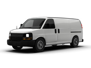 Obraz premium White Full Size Cargo Van Three Quarter Front-Side View Isolated on White Transparent Background – Commercial Vehicle 2003