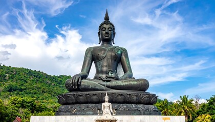 Obraz premium Large bronze Buddha statue outdoors