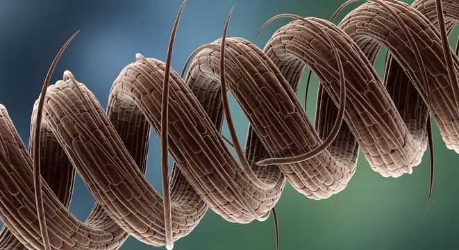 A microscopic view of a dna double helix structure with spiral strands