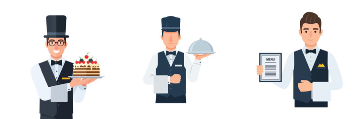 Waiters serving food and presenting menu © slip