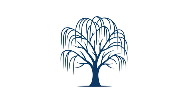 Weeping Willow Tree Silhouette, Elegant Branches, Minimalist Design, Isolated on White