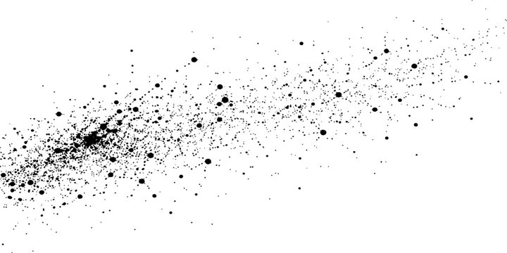 A minimalist abstract composition featuring a diagonal cluster of black ink dots on white space