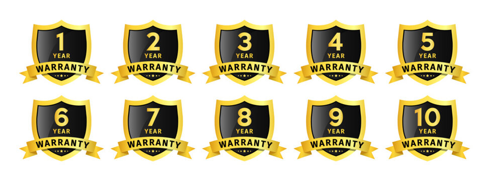 1 to 10 year warranty badge shield set premium guarantee label collection for product quality assurance protection vector illustration.