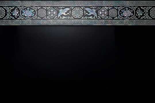Elegant Traditional Korean Najeonchilgi Background with Horizontal Mother-of-Pearl Inlay and Large Copy Space for Design