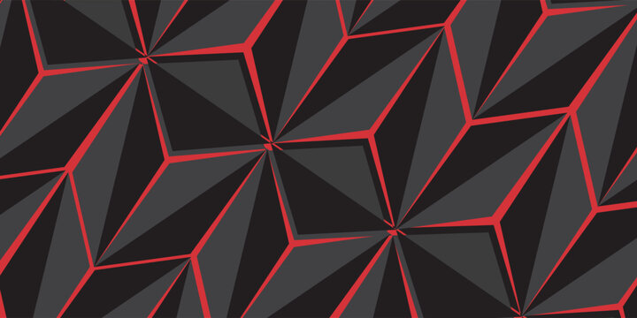 Dark hexagon abstract technology background with bright red flashes below the hexagon. Vector hexagon abstract technology background.