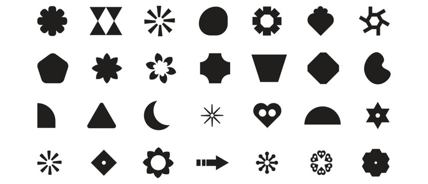 Basic Organic shape round form set. Liquid organic blob. Abstract organic blob shapes vector irregular figures isolated on transparent background. Black cube drops. Various shapes of irregular blobs