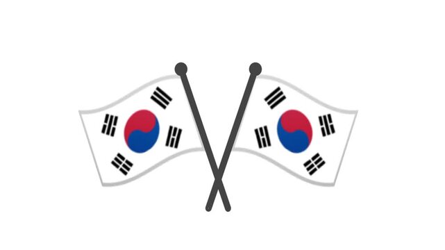 South Korean Flags Crossed Over White Background Symbolizing National Pride and Unity
