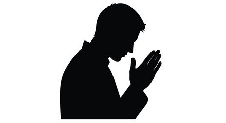 Man in prayerful pose with hands clasped a striking black silhouette © Rita