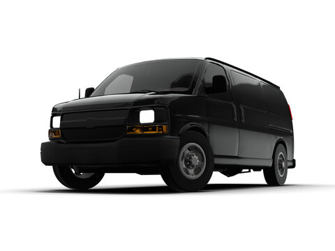 Black Full Size Cargo Van Low Angle Three Quarter Front Angle View Isolated on White Transparent Background &ndash; Commercial Vehicle 2003