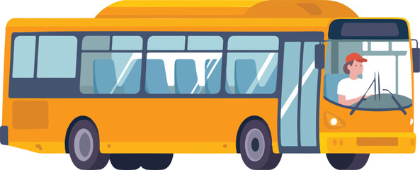Modern yellow city bus with driver isolated on white background representing public transportation transit system and urban commuter services vector illustration. © MdLabib