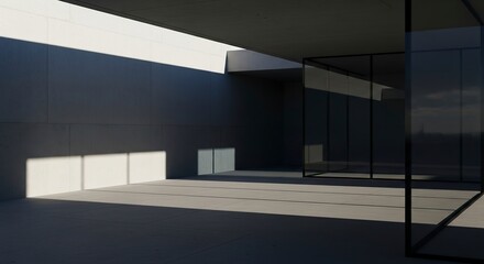 Obraz premium Modern architectural interior with natural light and shadows.