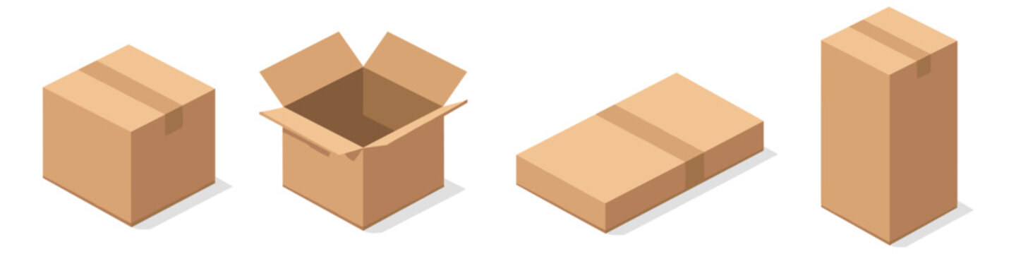 Variety of cardboard boxes in different shapes and sizes for packaging