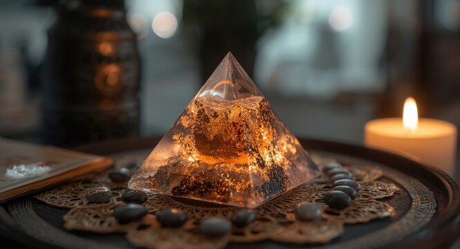 House interior with Orgonite pyramid altar to enhance positive energy and healing power