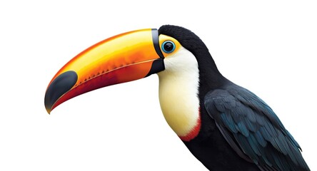Fototapeta premium Graceful toucan portrait painted with vibrant detail on a stark white field