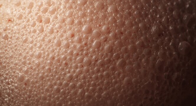 Magnified view of skin with noticeable goose bumps