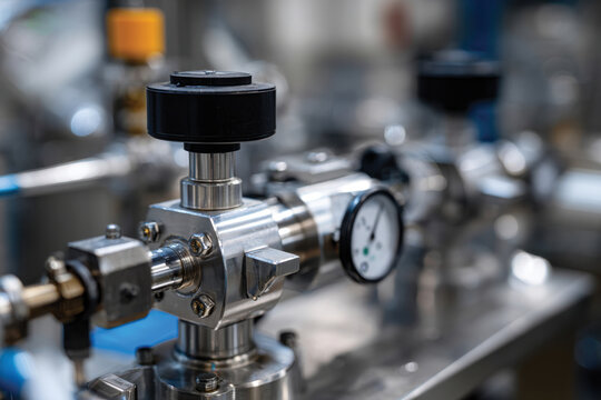 An advanced control valve installation with pressure gauges, emphasizing the complexity and technological prowess of modern industrial infrastructure in fluid management.