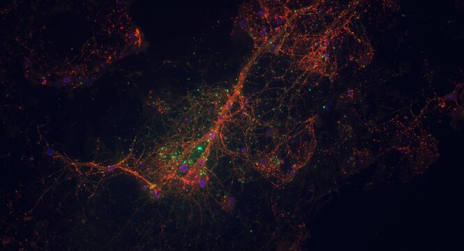Microscopic view of pseudounipolar neurons stained with H and E at 40 times magnification