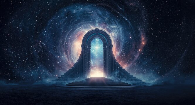 Raster image of a cosmic gateway integrated with star formations