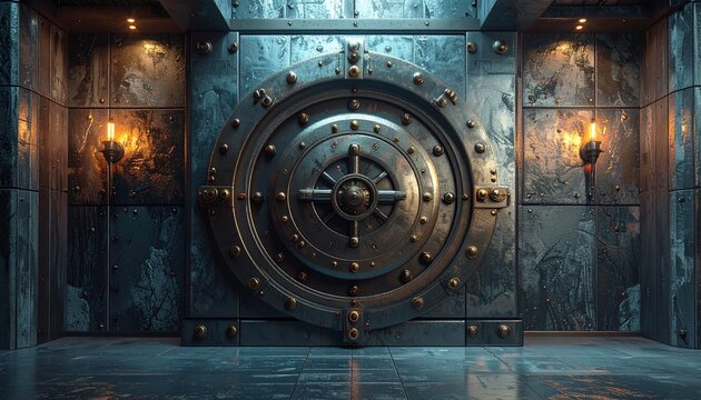 巨大な金庫扉が並ぶ堅牢なセキュリティ空間